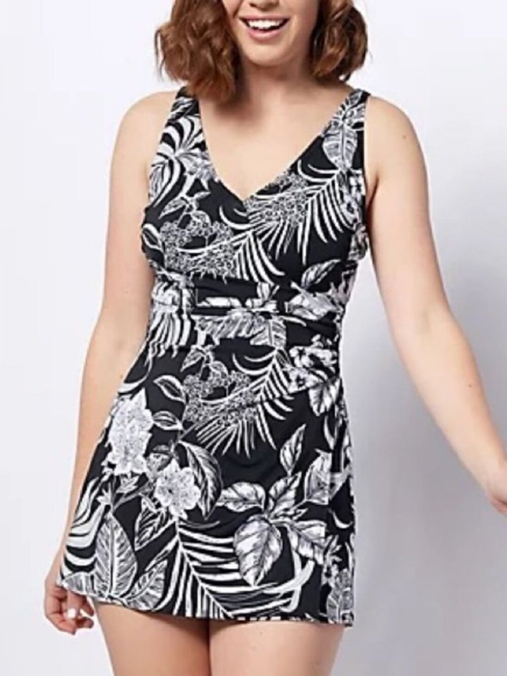 Denim & Co. Beach V-Neck Wrap Front Swim Dress